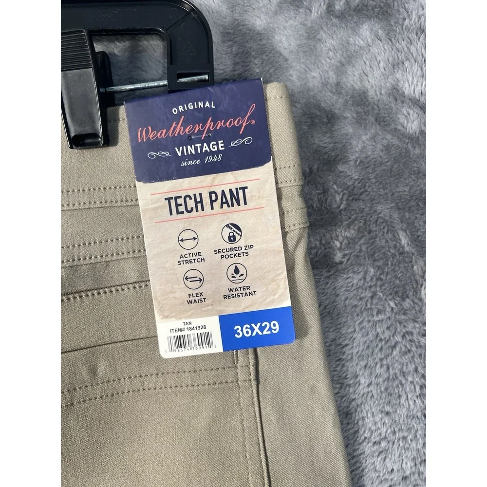 Weatherproof Vintage Mens Tech Pants Khaki Tan Straight Leg Stretch 36x29 184192